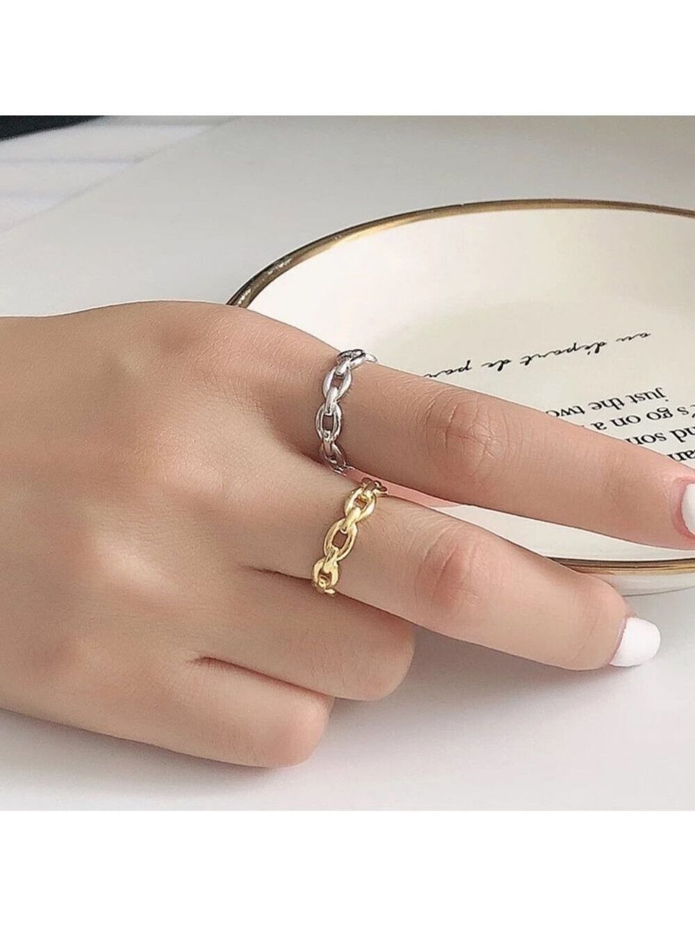 Sterling silver adjustable shank Chain link ring